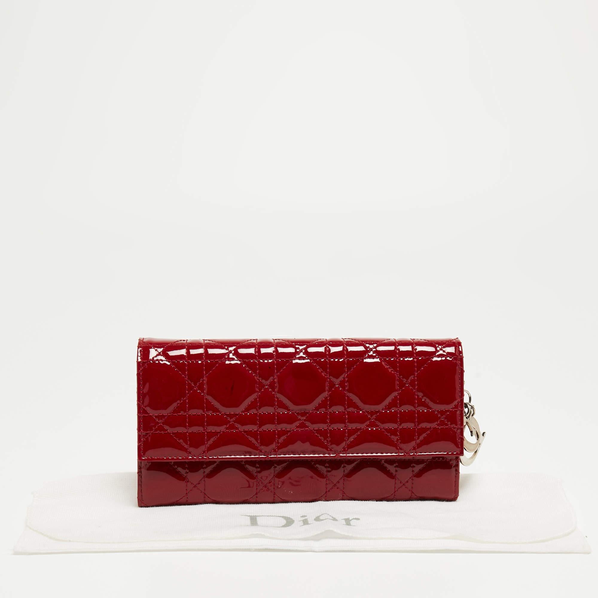 Dior Red Cannage Patent Leather Lady Dior Flap Wallet 10