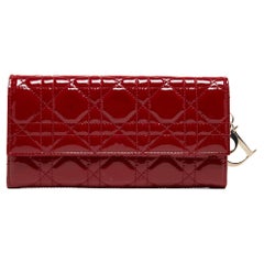 Dior Red Cannage Patent Leather Lady Dior Flap Wallet
