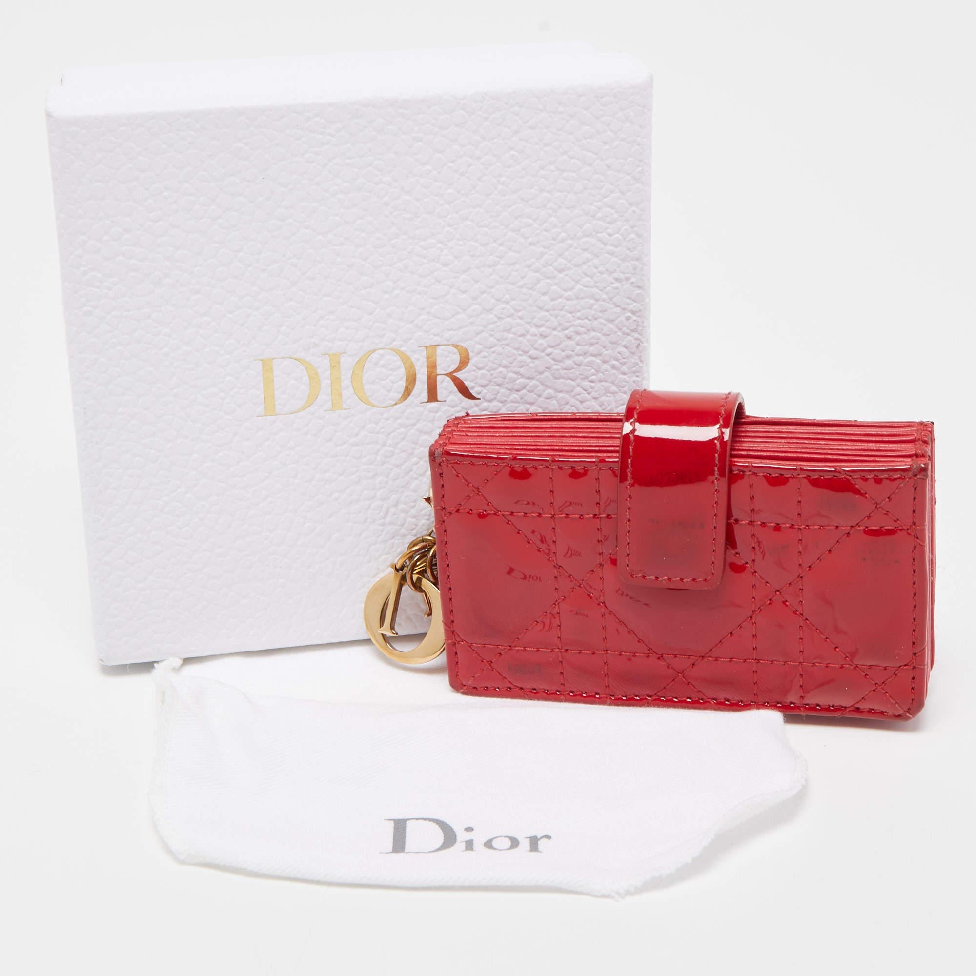 Dior Red Cannage Patent Leather Lady Dior Gusset Card Case 8