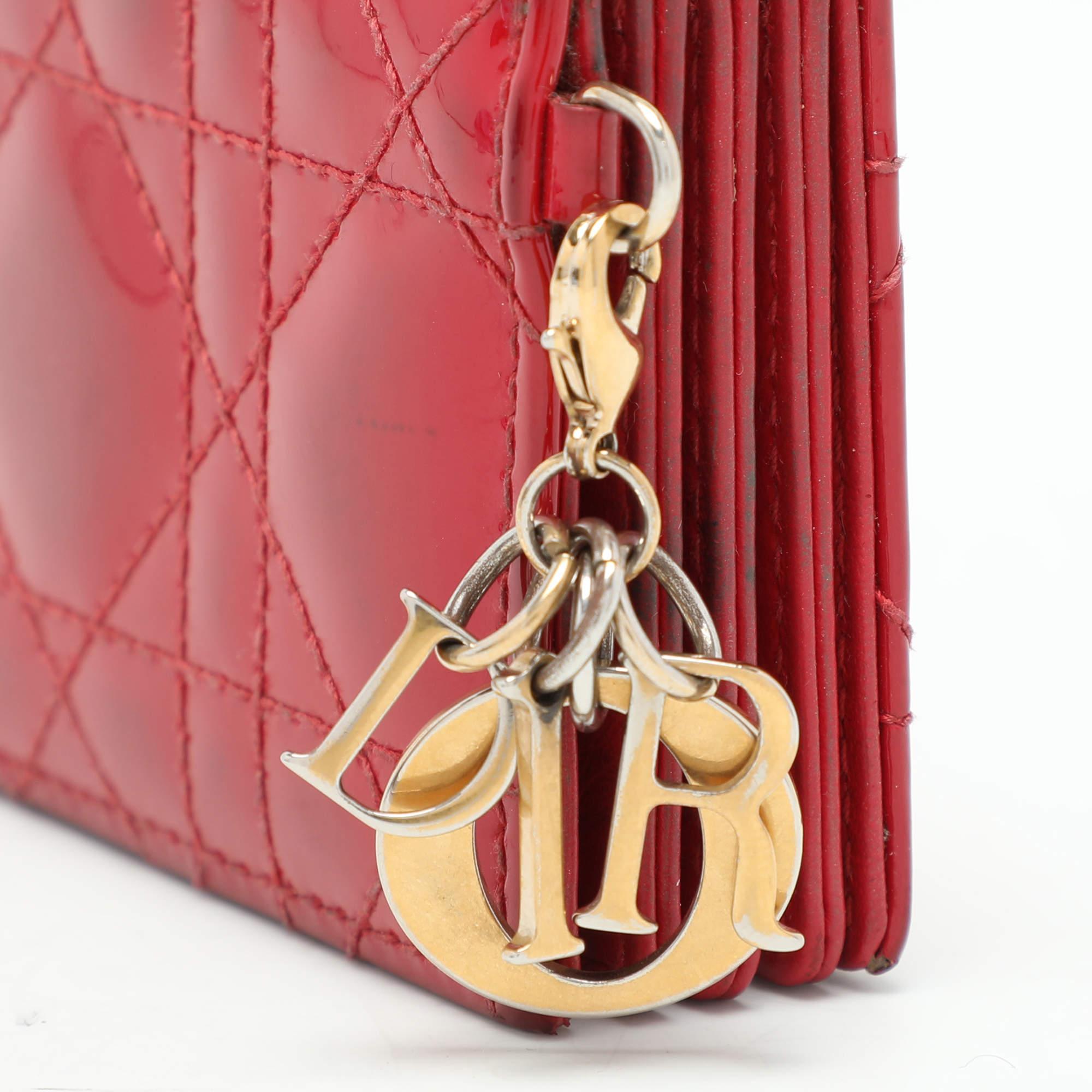 Dior Red Cannage Patent Leather Lady Dior Gusset Card Case 2