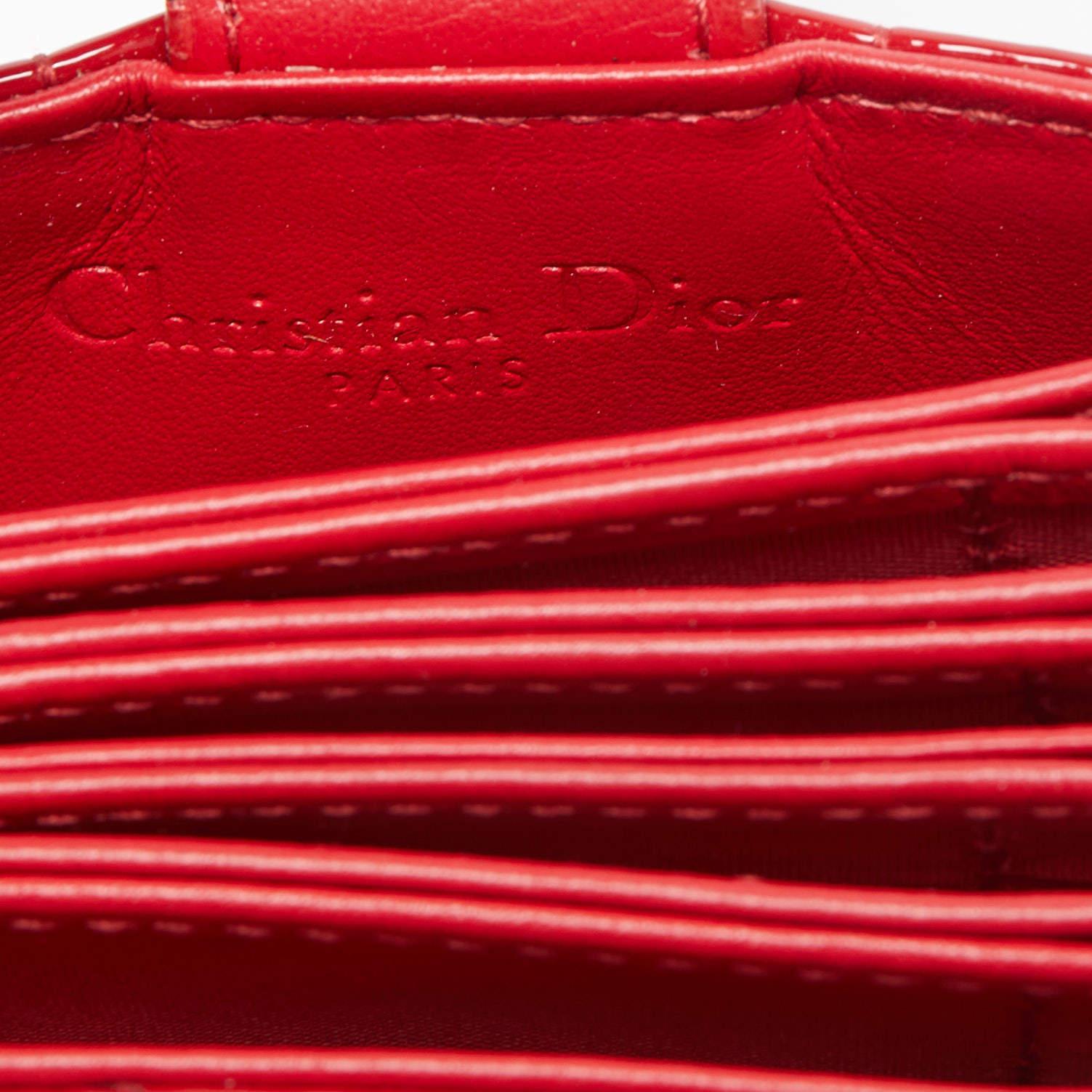 Dior Red Cannage Patent Leather Lady Dior Gusset Card Case 2