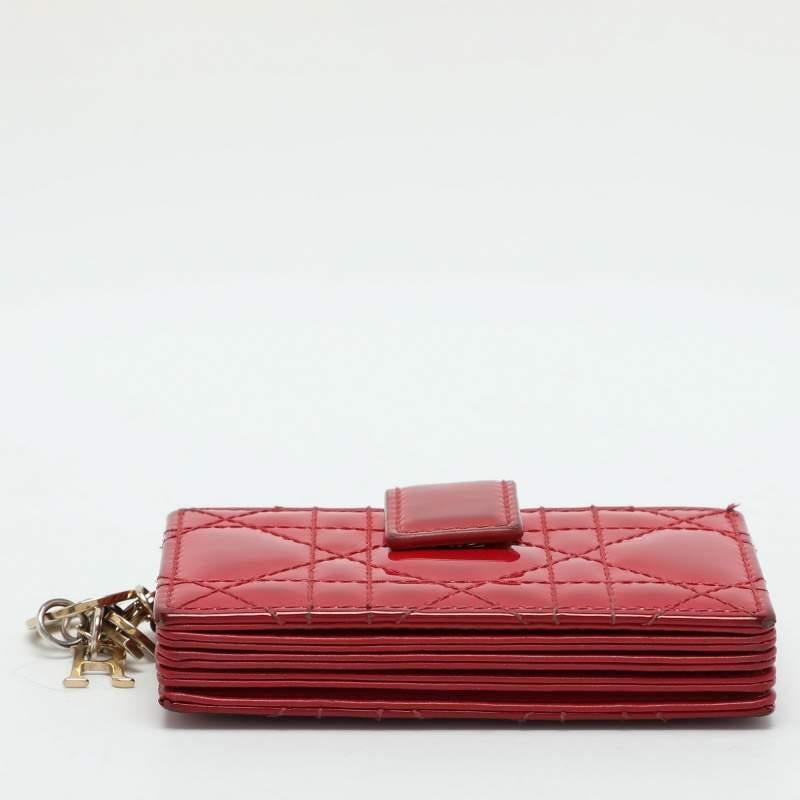 Dior Red Cannage Patent Leather Lady Dior Gusset Card Case 4