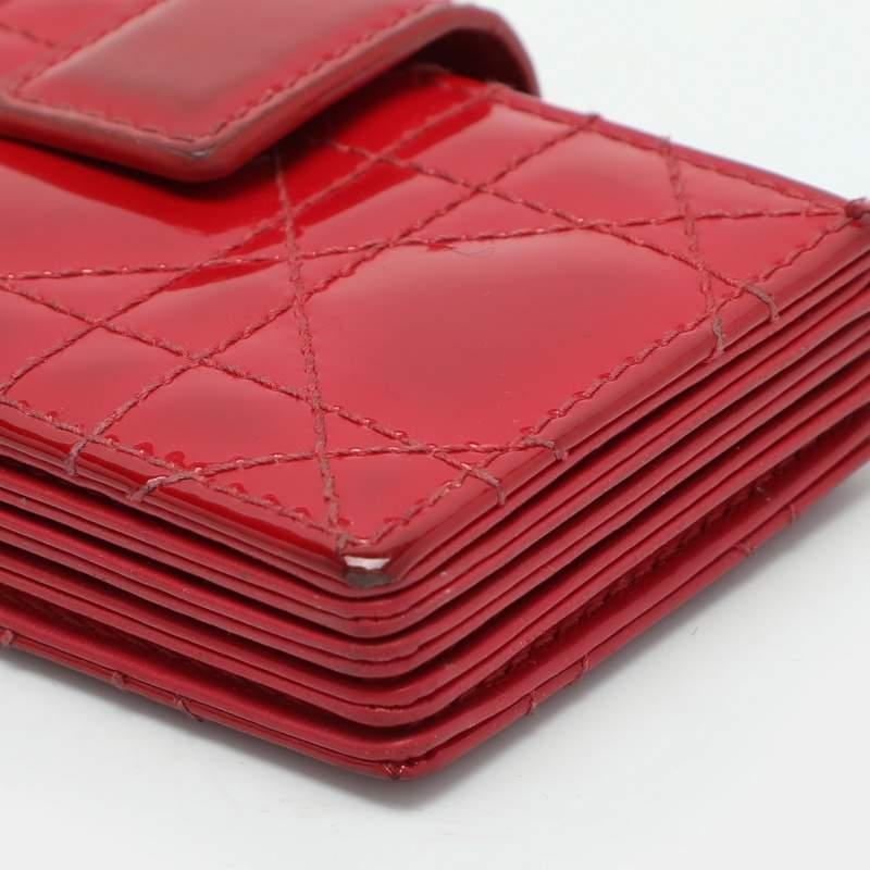 Dior Red Cannage Patent Leather Lady Dior Gusset Card Case 5