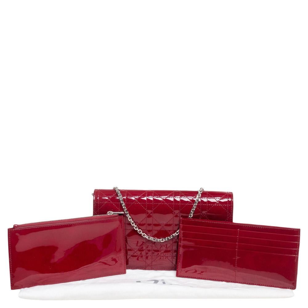 Dior Red Cannage Patent Leather Lady Dior Wallet On Chain 3