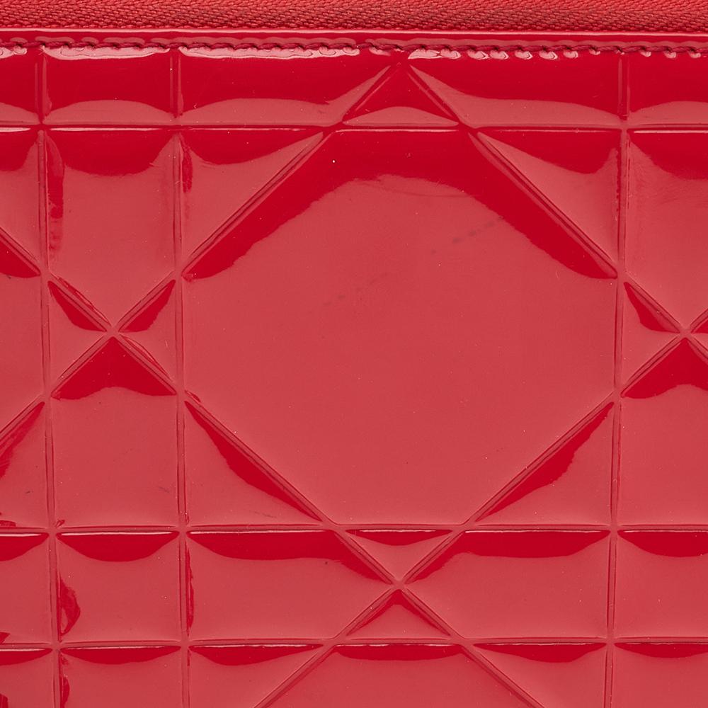 Dior Red Cannage Patent Leather Lady Dior Zip Around Wallet 2