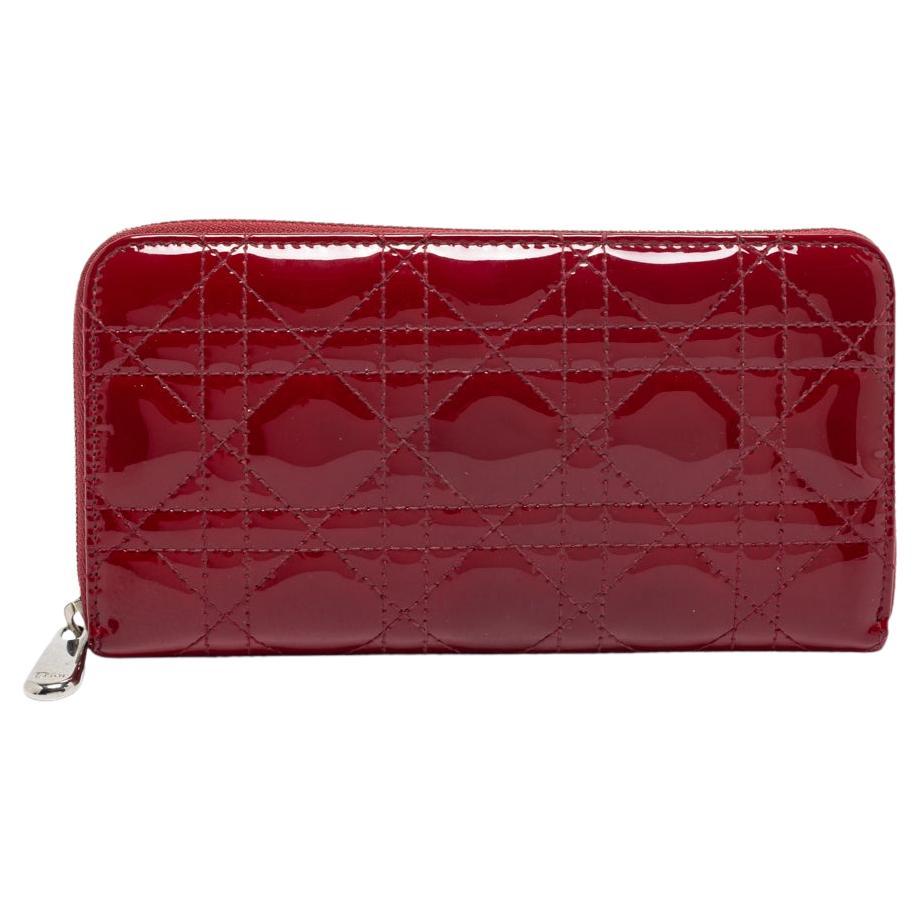 Dior Red Cannage Patent Leather Lady Dior Zip Around Wallet at 1stDibs