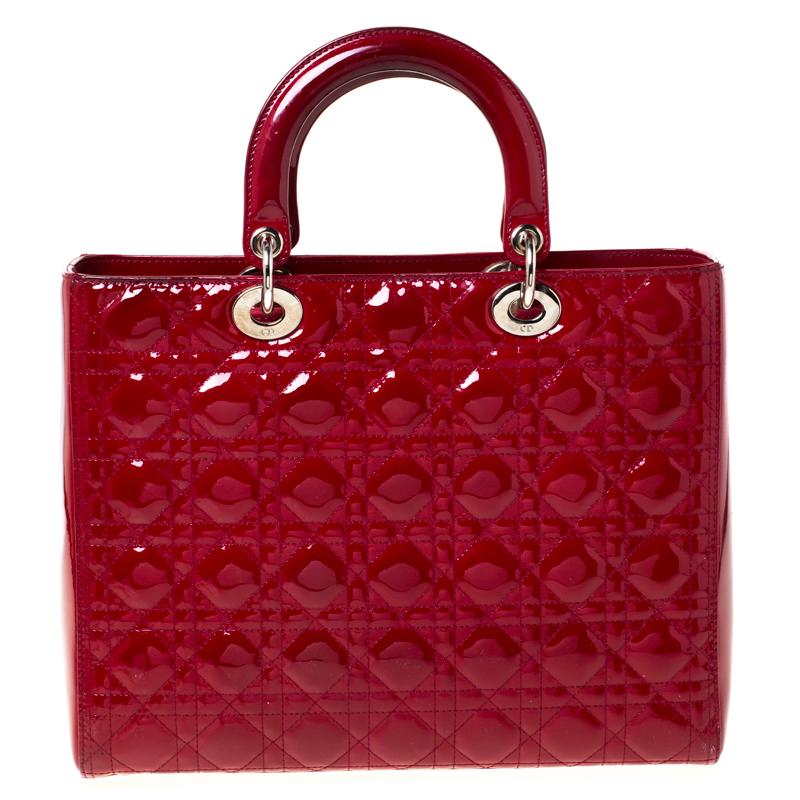 Dior Red Cannage Patent Leather Large Lady Dior Tote 6