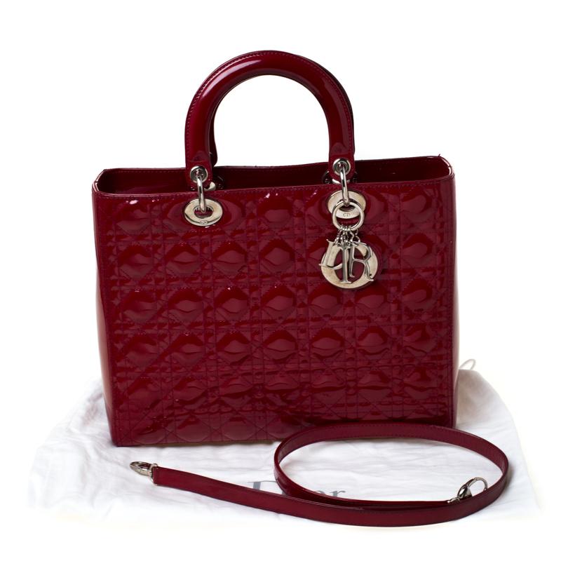 Dior Red Cannage Patent Leather Large Lady Dior Tote 8