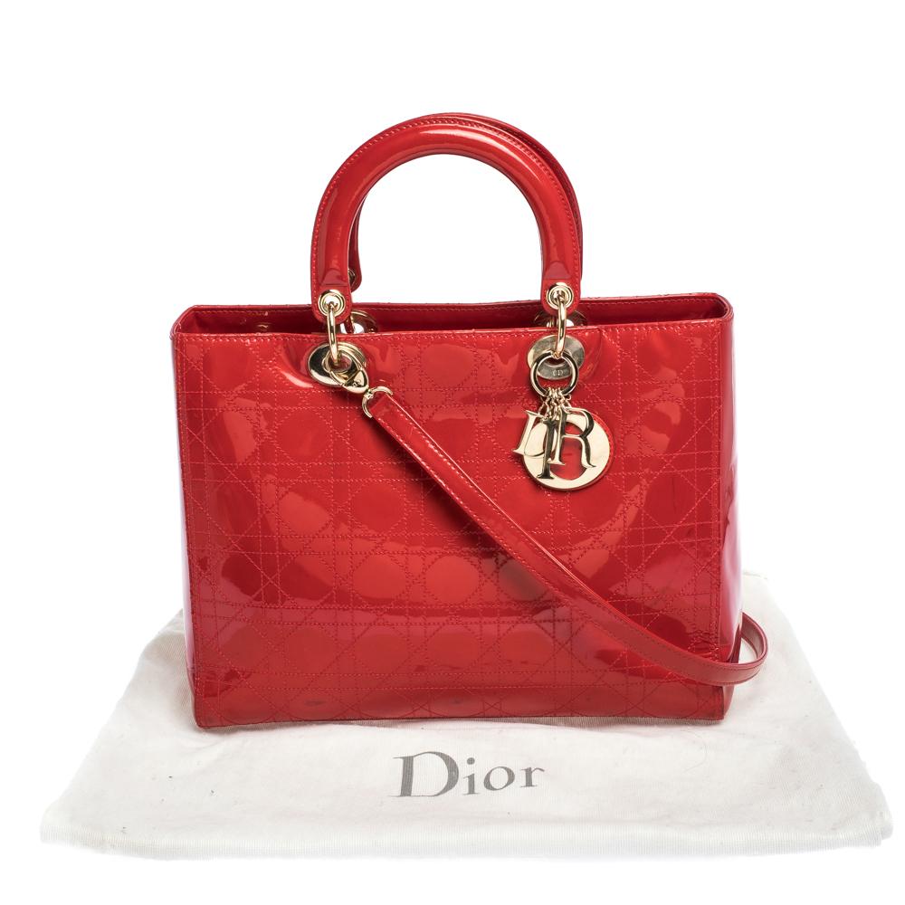 Dior Red Cannage Patent Leather Large Lady Dior Tote 8