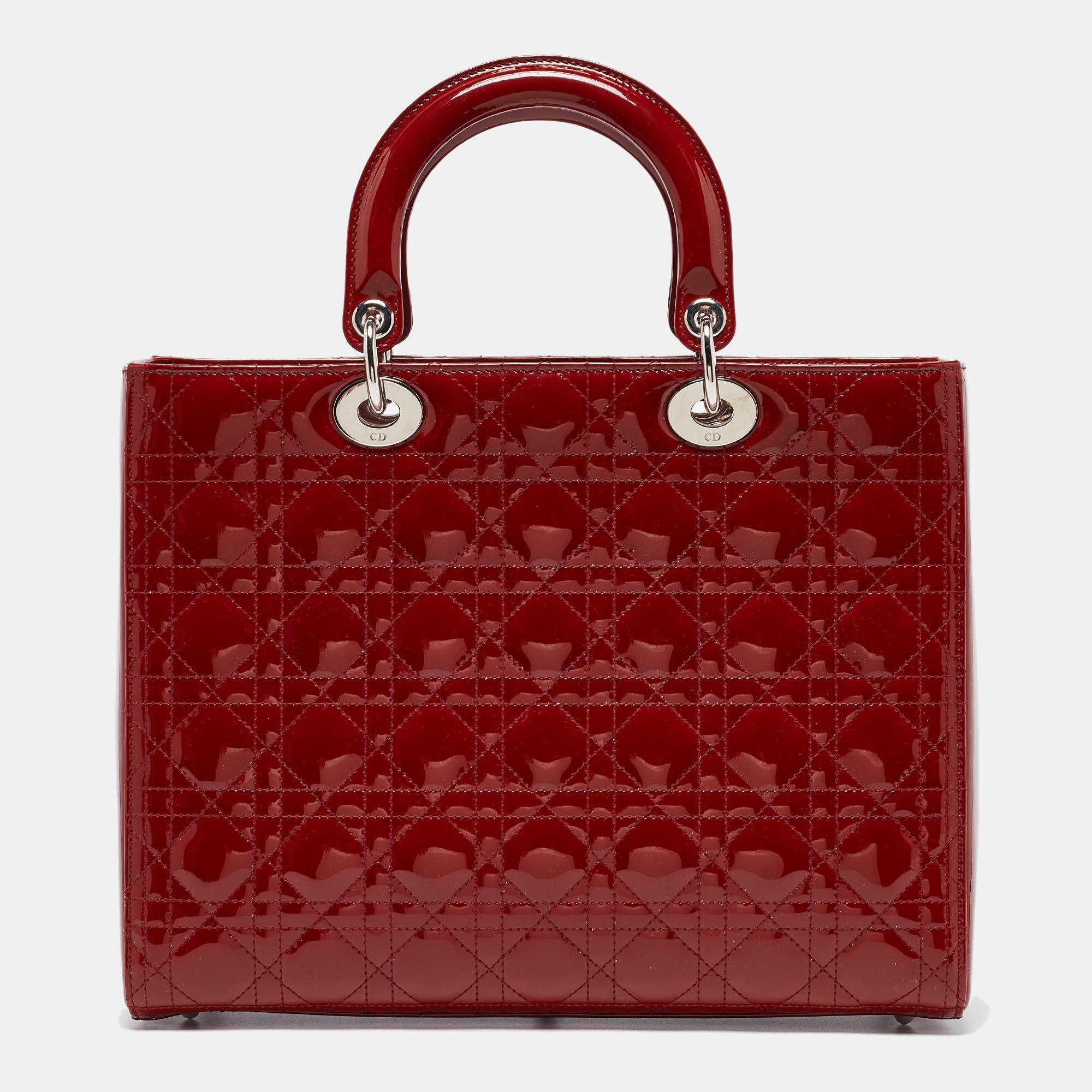 Dior Rote Cannage Große Lady Dior Tragetasche aus Lackleder im Angebot 8