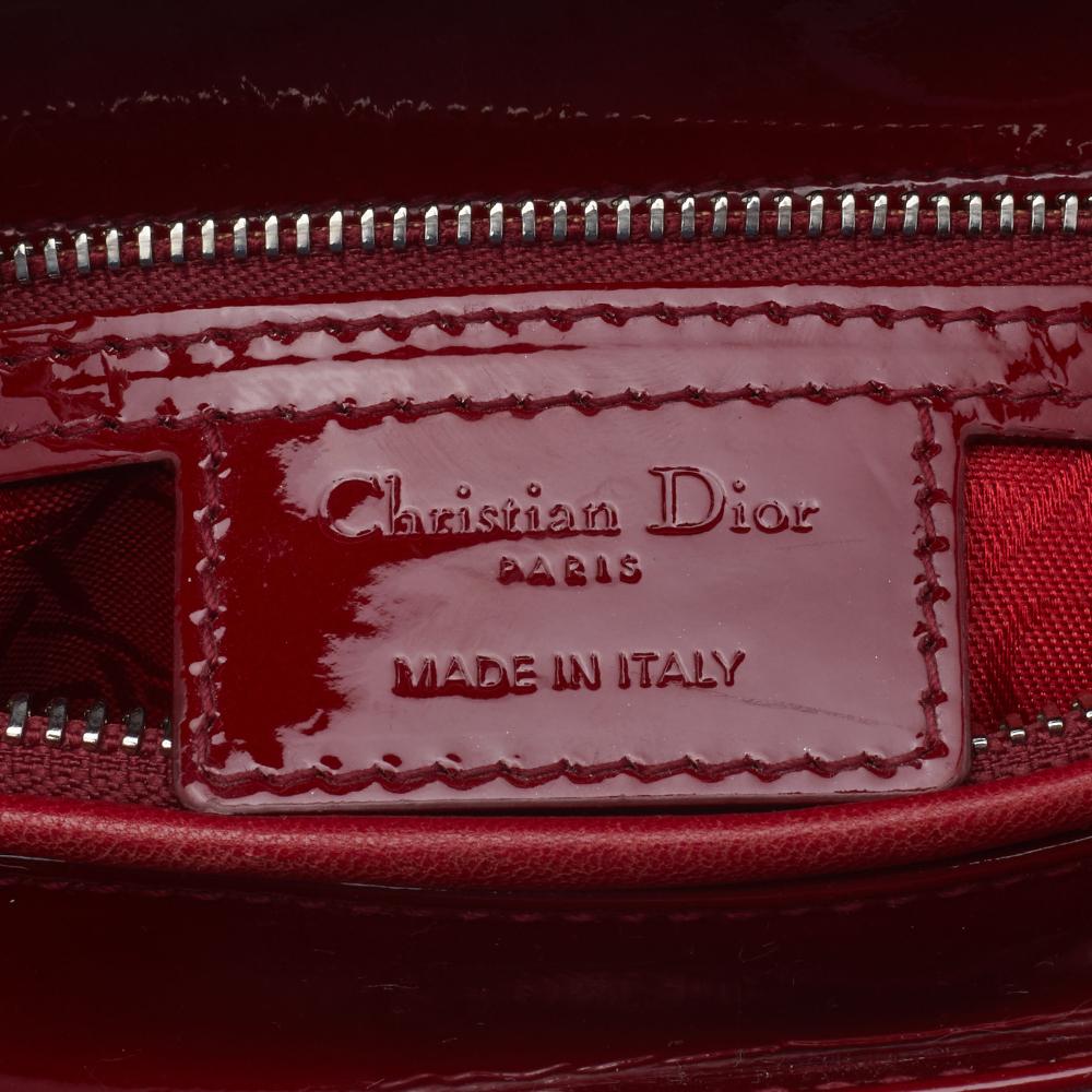 Dior Red Cannage Patent Leather Large Lady Dior Tote In Good Condition In Dubai, Al Qouz 2