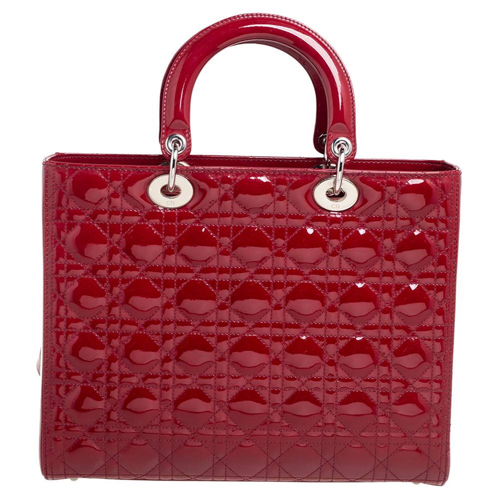 Dior Red Cannage Patent Leather Large Lady Dior Tote 1