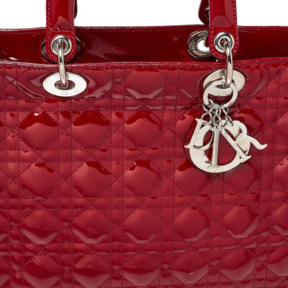 Dior Red Cannage Patent Leather Large Lady Dior Tote 3