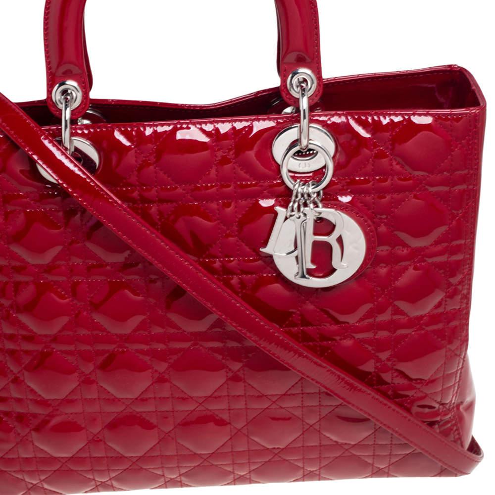 Dior Red Cannage Patent Leather Large Lady Dior Tote 3