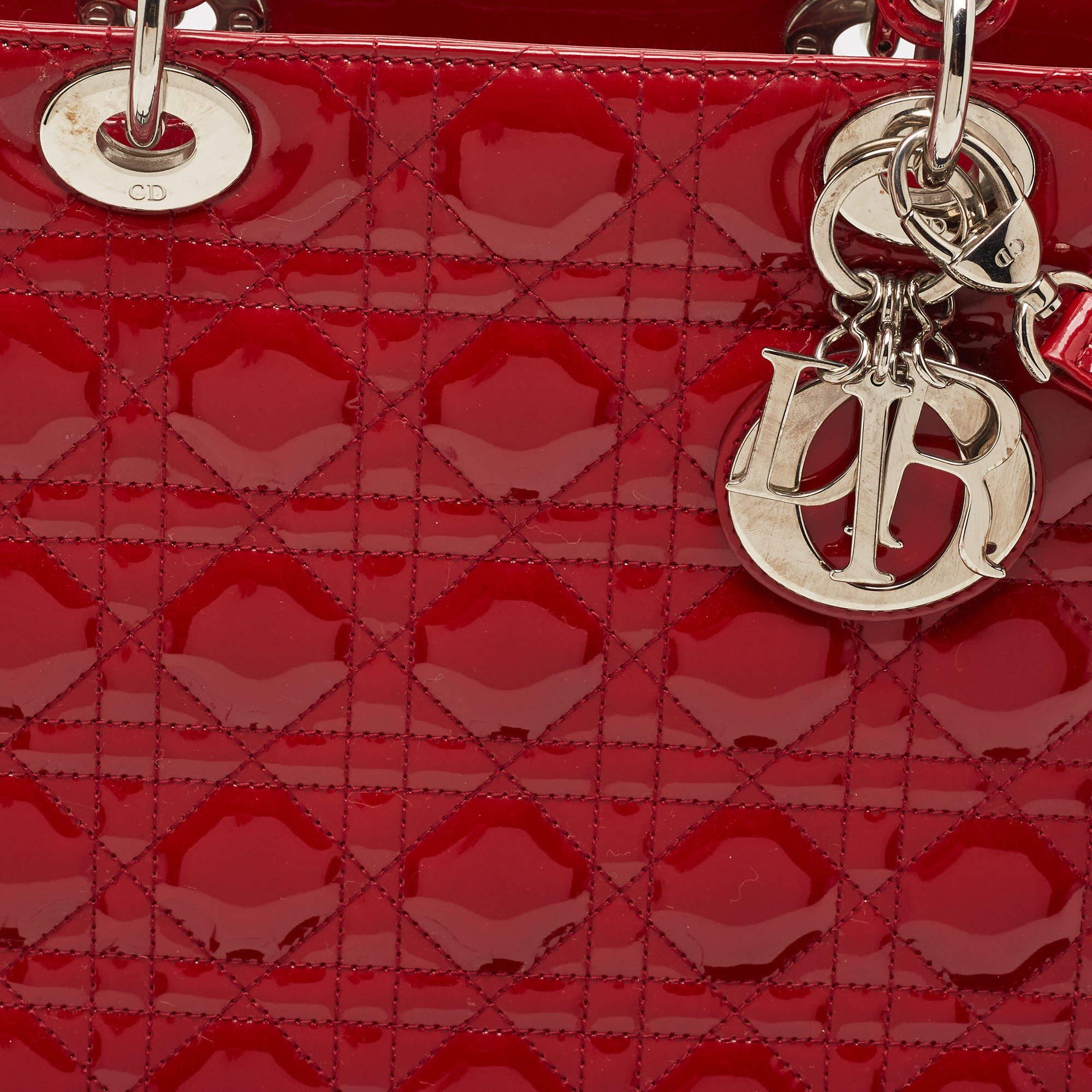 Dior Red Cannage Patent Leather Large Lady Dior Tote 3