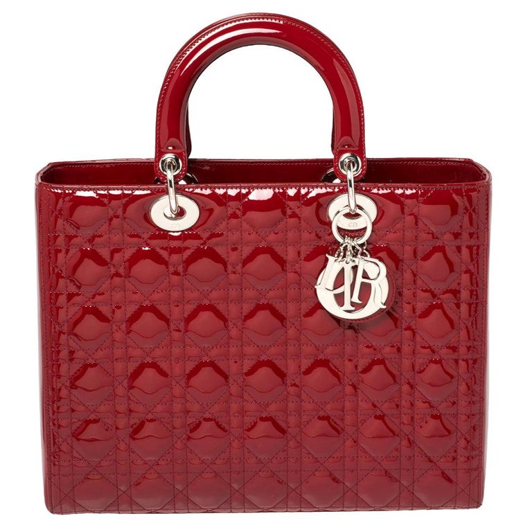 Dior Red Cannage Patent Leather Large Lady Dior Tote at 1stDibs