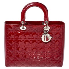 Dior Red Cannage Patent Leather Large Lady Dior Tote