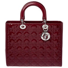 Dior Red Cannage Patent Leather Large Lady Dior Tote