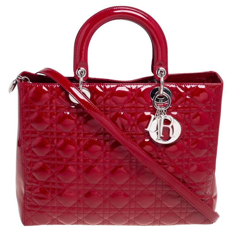 Dior Red Cannage Patent Leather Large Lady Dior Tote For Sale at 1stDibs