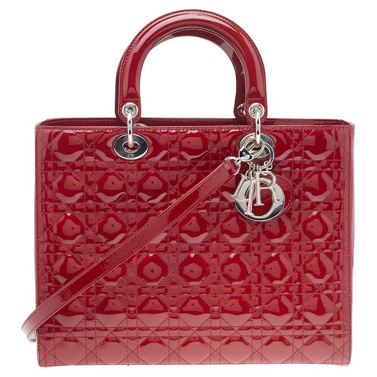 Dior Red Cannage Patent Leather Large Lady Dior Tote at 1stDibs