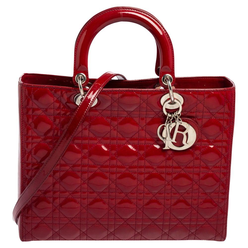 Dior Red Patent Leather Large Lady Dior Tote For Sale at 1stDibs