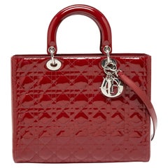 Dior Red Cannage Patent Leather Large Lady Dior Tote