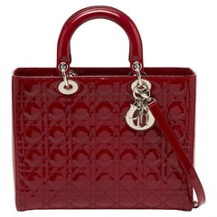 Dior - Grand sac cabas Lady Dior en cuir verni rouge cannage