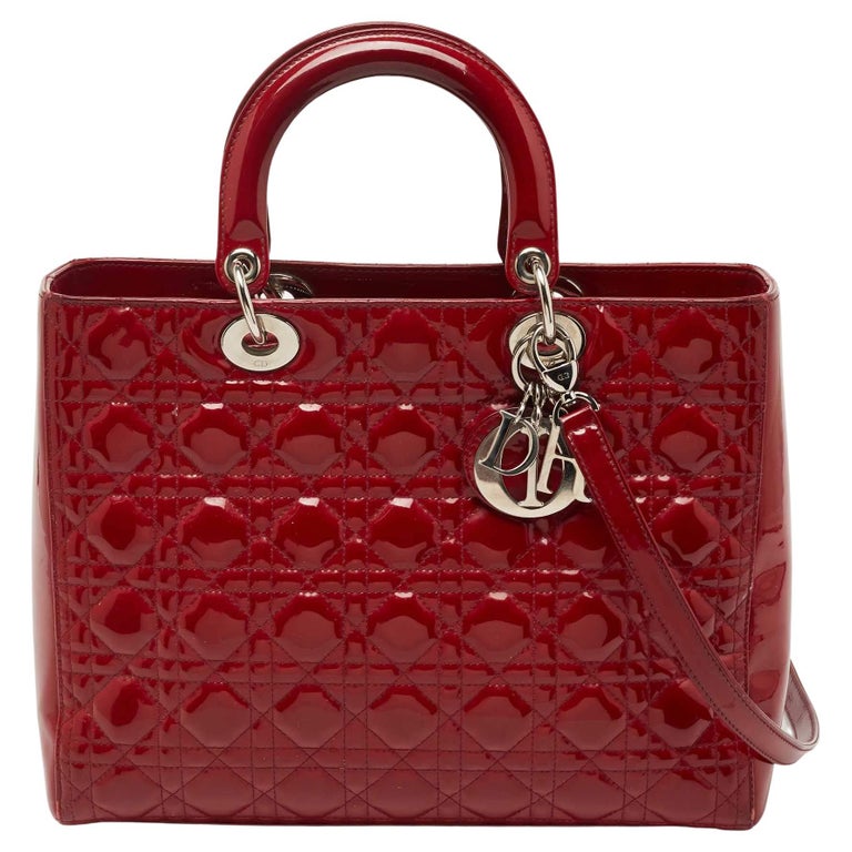 Dior Red Cannage Patent Leather Large Lady Dior Tote For Sale at 1stDibs