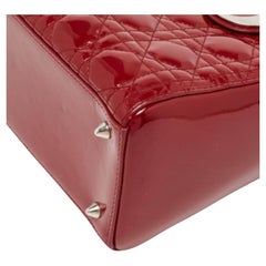 Dior Red Cannage Patent Leather Medium Lady Dior Tote