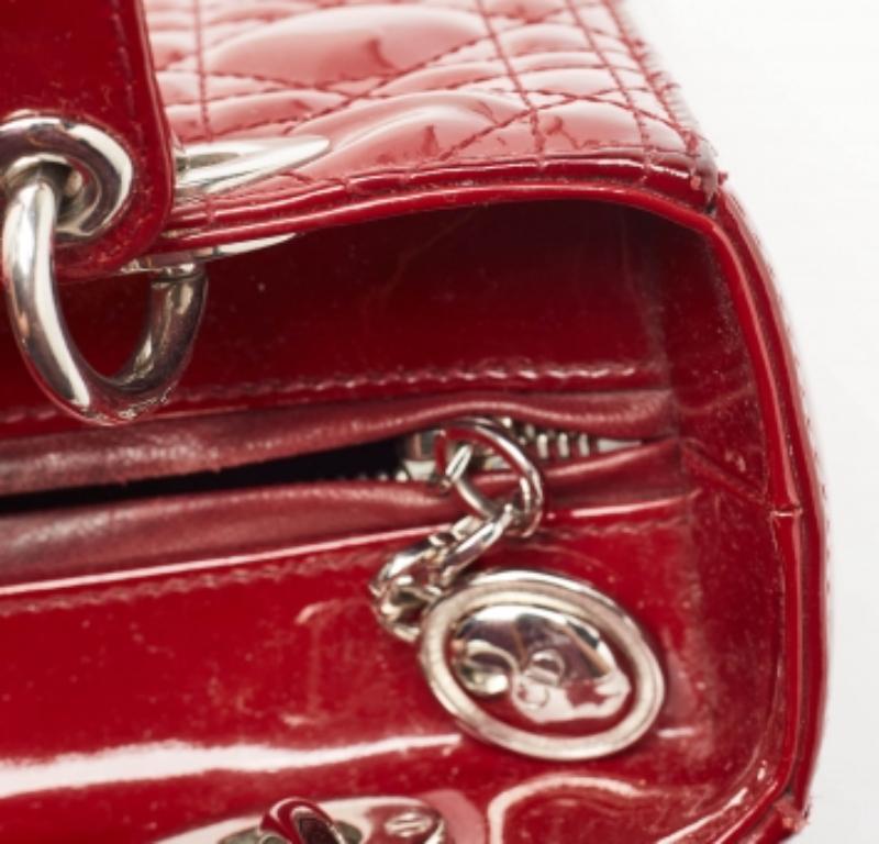 Marrone Dior Red Cannage Patent Leather Medium Lady Dior Tote in vendita