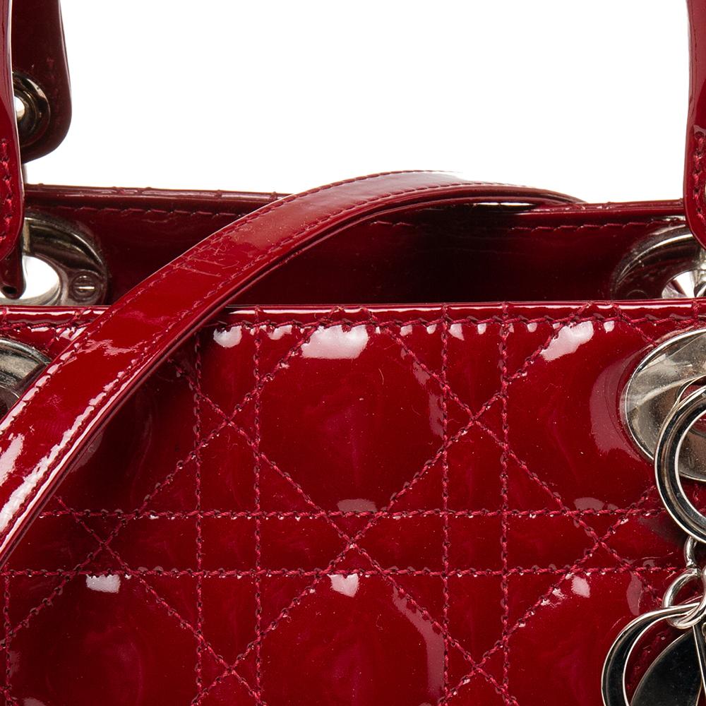 Dior Red Cannage Patent Leather Medium Lady Dior Tote 2