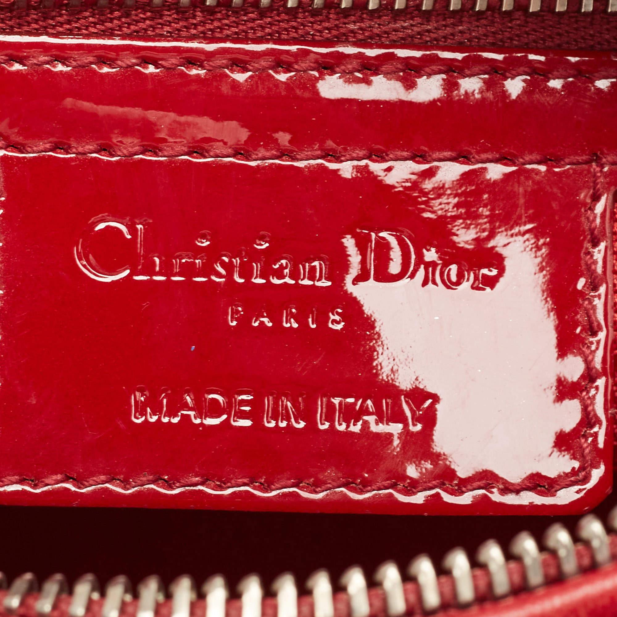 Sac cabas Dior Lady Dior en cuir verni rouge cannage de taille moyenne 3