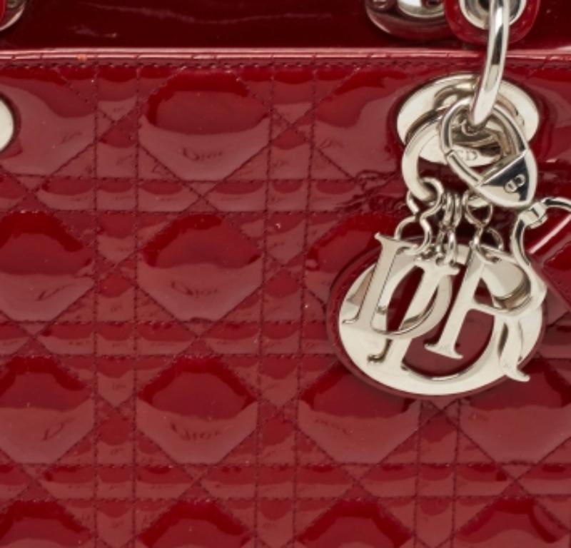 Dior Red Cannage Patent Leather Medium Lady Dior Tote in vendita 4