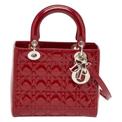 Dior Red Cannage Patent Leather Medium Lady Dior Tote