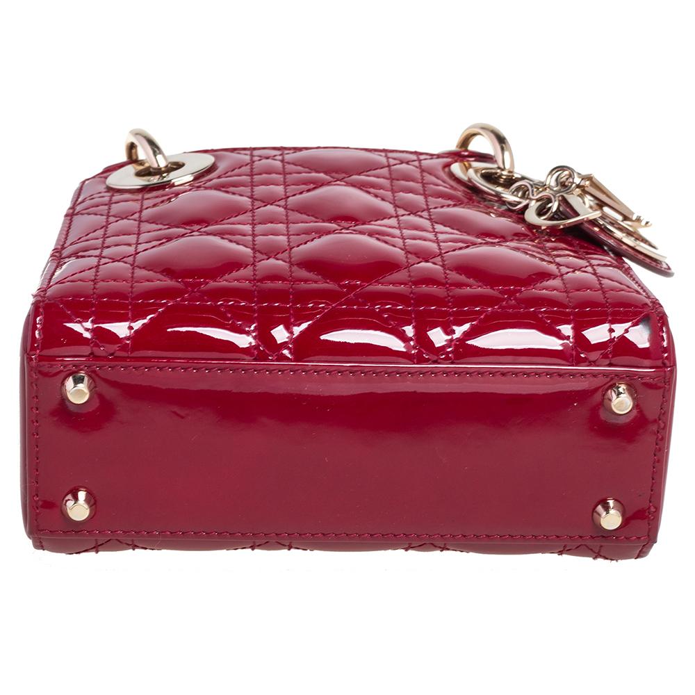 Dior Rot Cannage Lackleder Mini Chain Lady Dior Tote 6