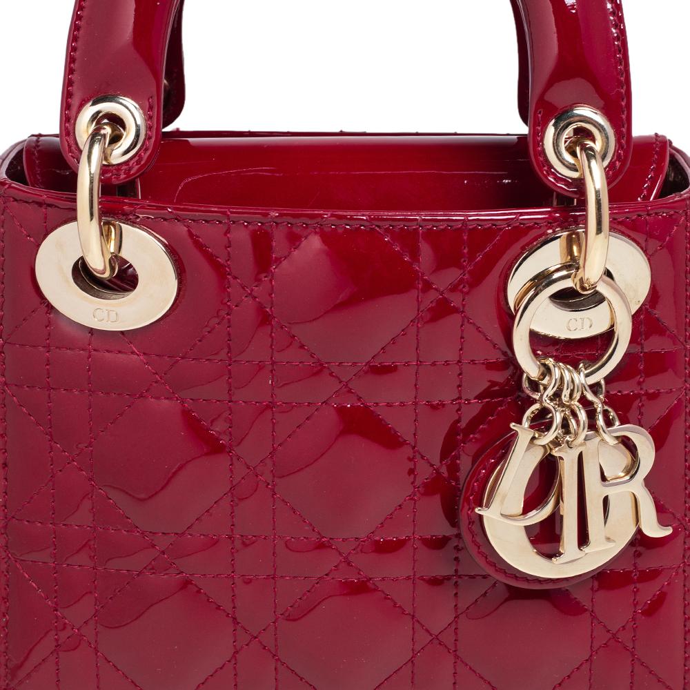 Dior Red Cannage Patent Leather Mini Chain Lady Dior Tote 7