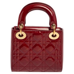 Dior Rot Cannage Lackleder Mini Chain Lady Dior Tote