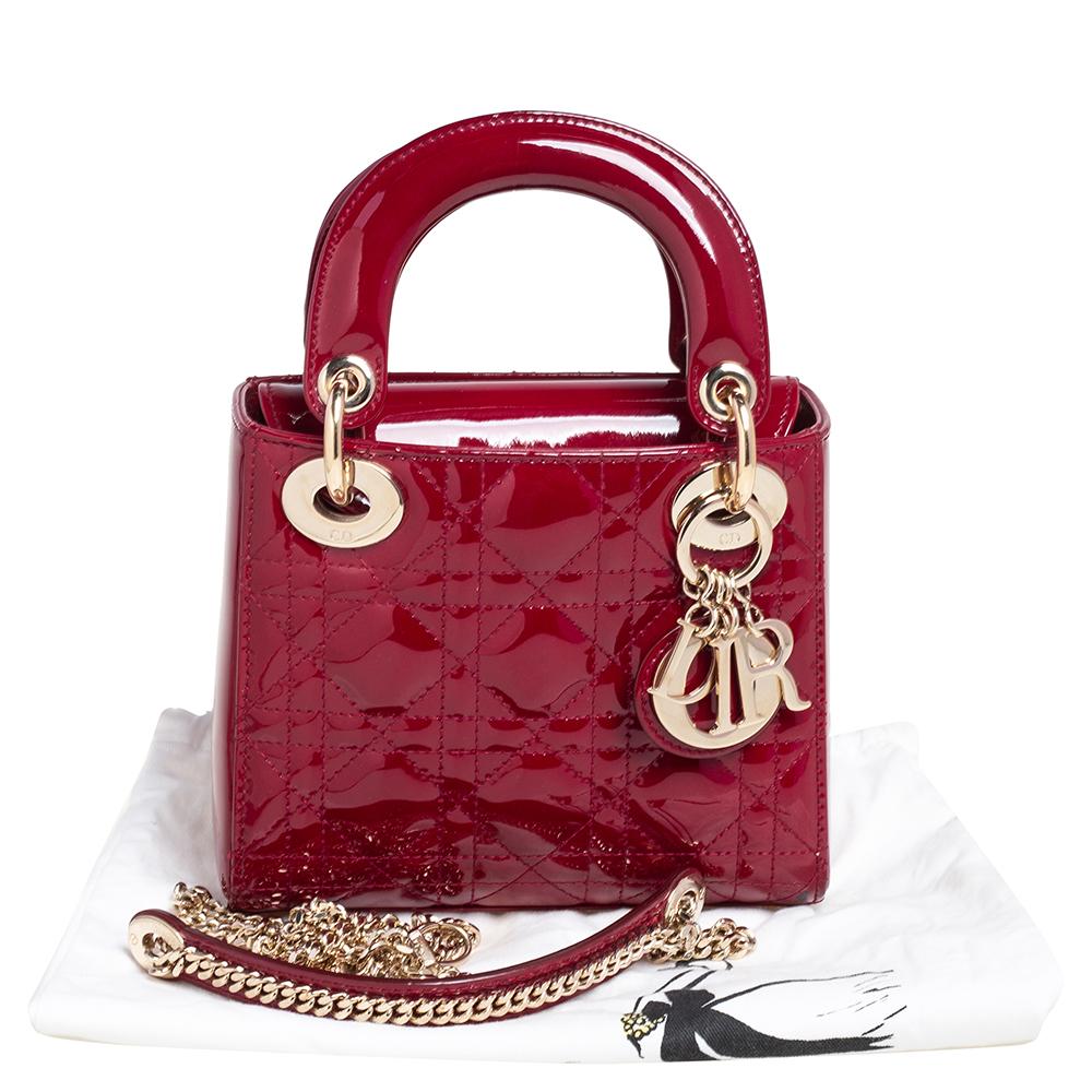 Dior Red Cannage Patent Leather Mini Chain Lady Dior Tote 2