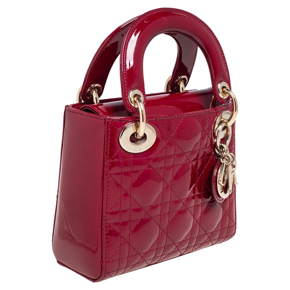 Dior Red Cannage Patent Leather Mini Chain Lady Dior Tote 4