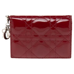 Dior Red Cannage Patent Leather Mini Lady Dior Card Case