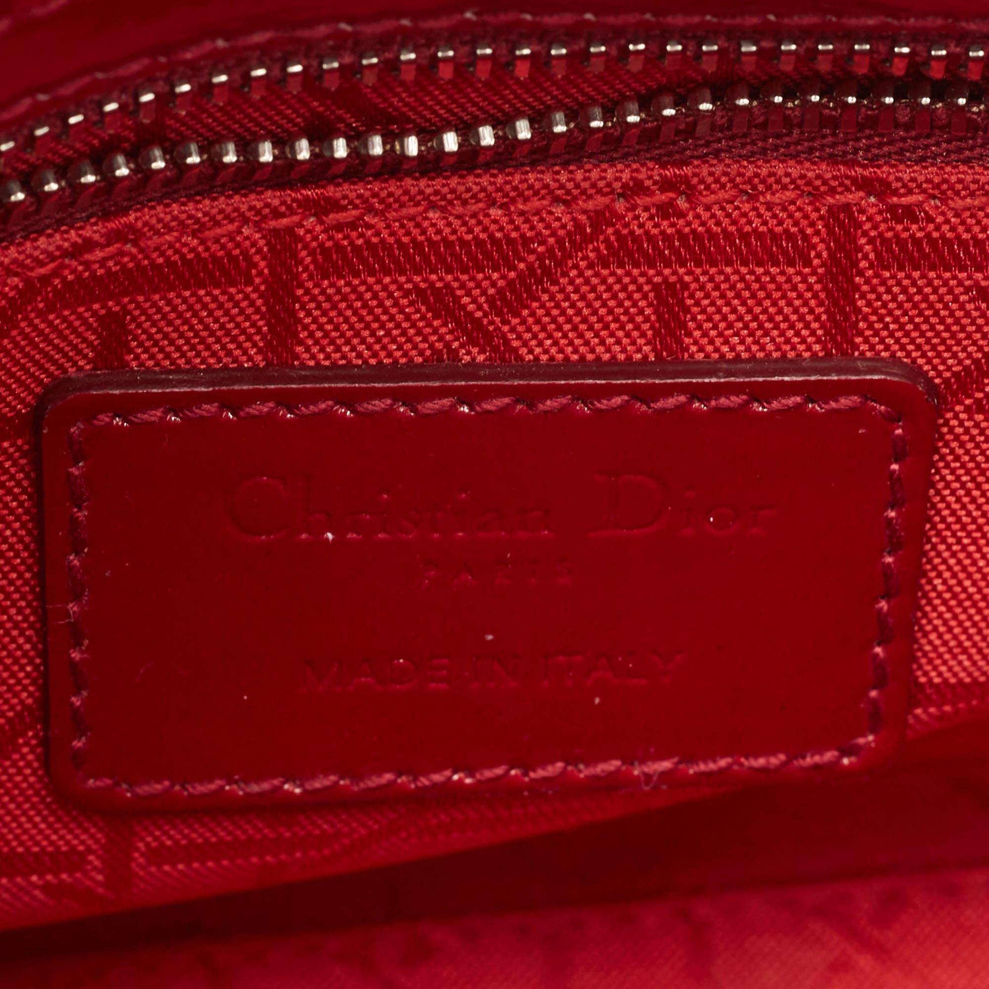 Dior Red Cannage Patent Leather Mini Lady Dior Tote 10