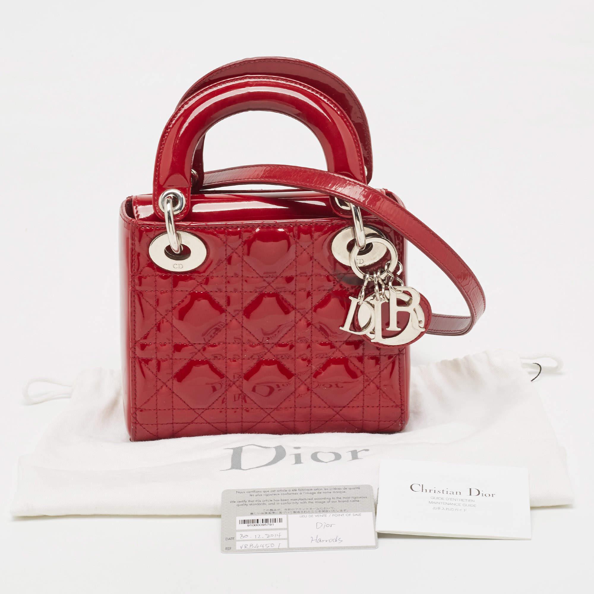 Women's Dior Red Cannage Patent Leather Mini Lady Dior Tote