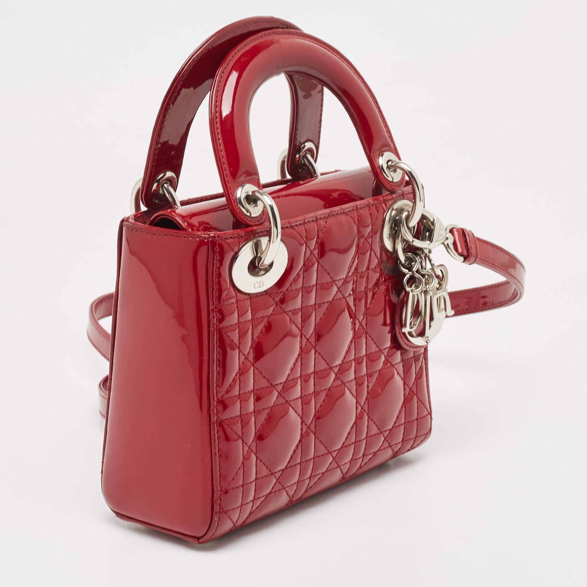 Dior Red Cannage Patent Leather Mini Lady Dior Tote 3
