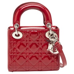 Dior Red Cannage Patent Leather Mini Lady Dior Tote