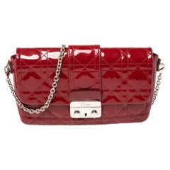 Dior Red Cannage Patent Leather New Lock Chain Clutch