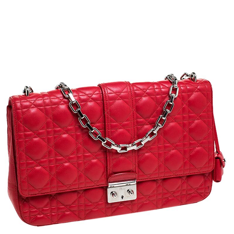 Women's Dior Red Cannage Quilted Leather Large Miss Dior Flap Bag