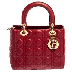 Dior Red Cannage Quilted Leather Medium Lady Dior Tote