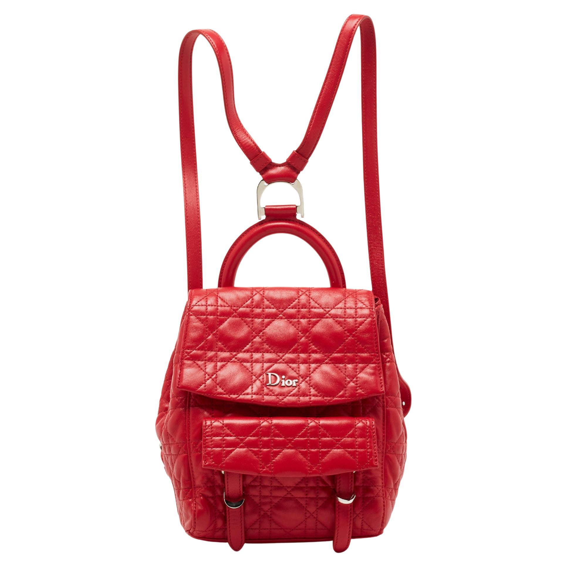 Dior Red Cannage Quilted Leather Small Stardust Backpack