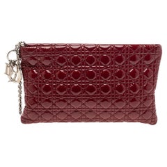 Dior Red Cannage Quilted Patent Leather Large Clutch Bag