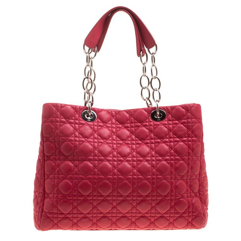 Dior Red Cannage Soft Leather Large Shopping Tote For Sale at 1stDibs